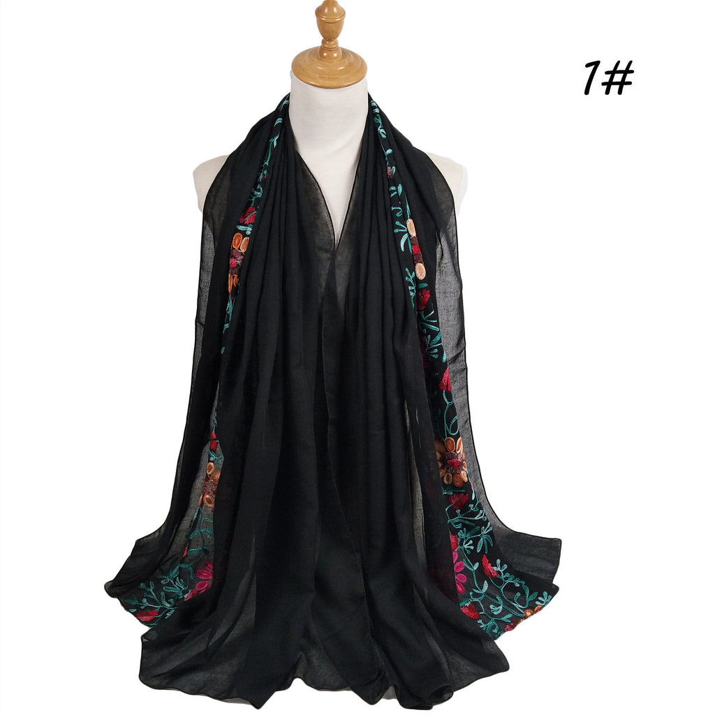 Big Flower Embroidery Cotton And Linen hijab