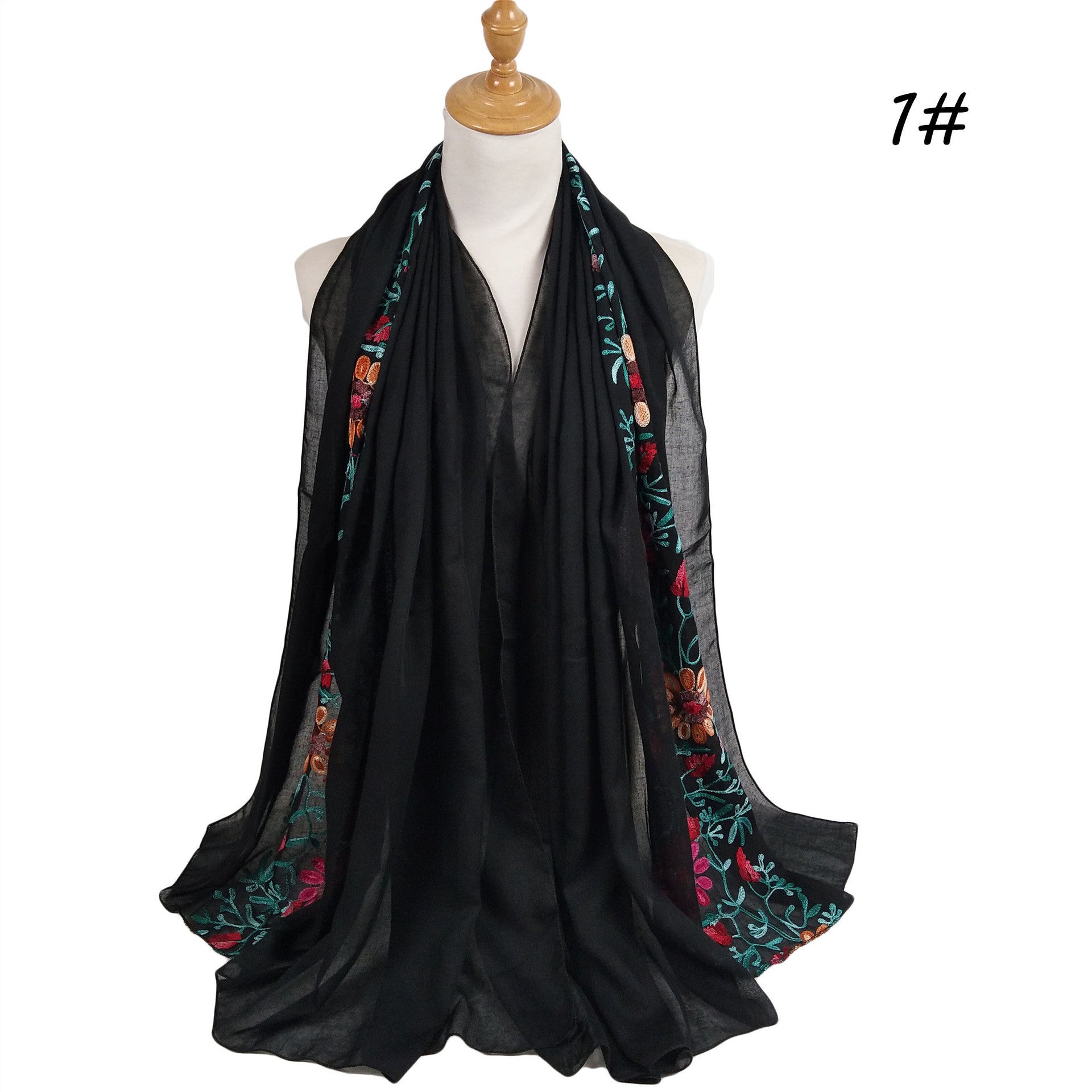 Big Flower Embroidery Cotton And Linen hijab