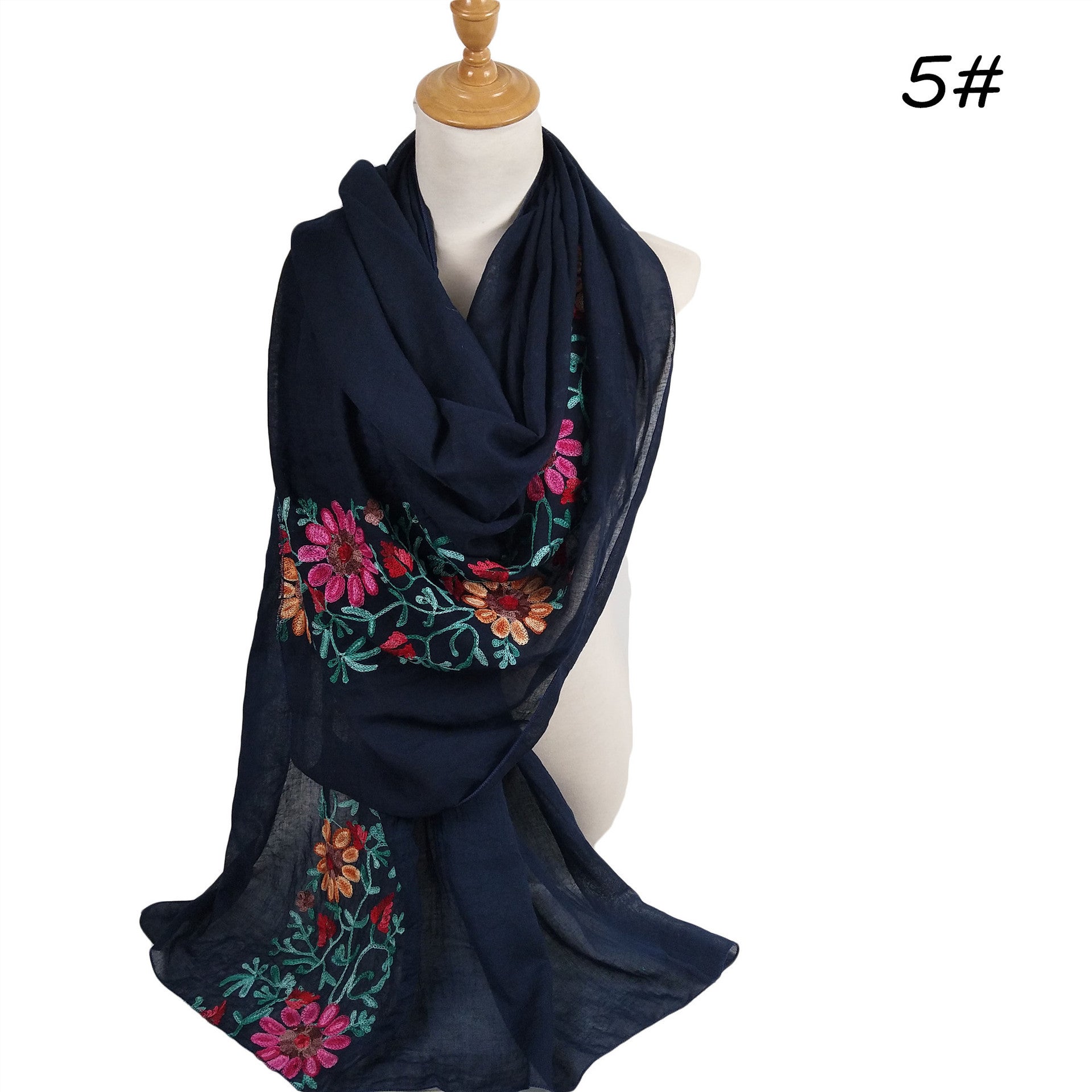 Big Flower Embroidery Cotton And Linen hijab