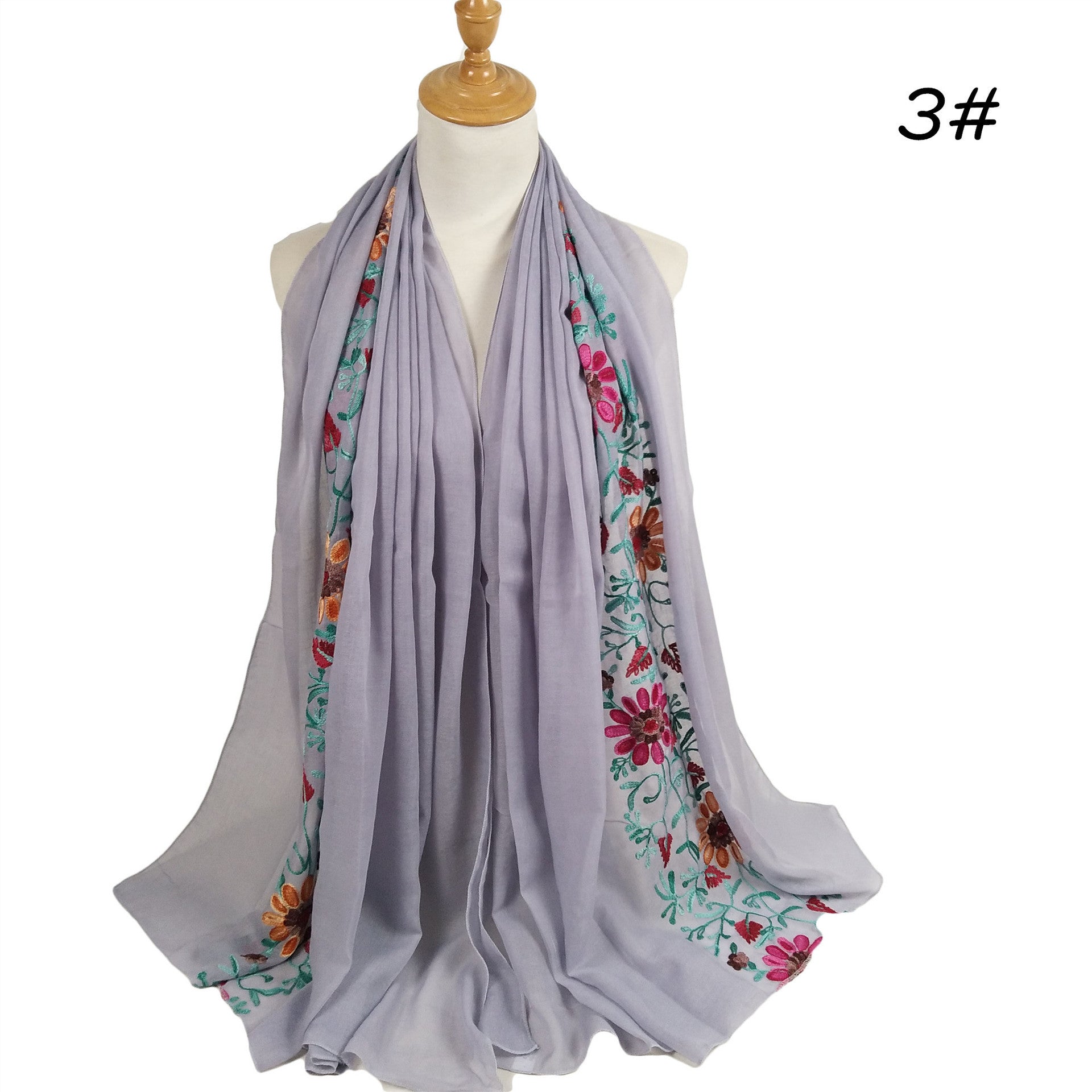 Big Flower Embroidery Cotton And Linen hijab