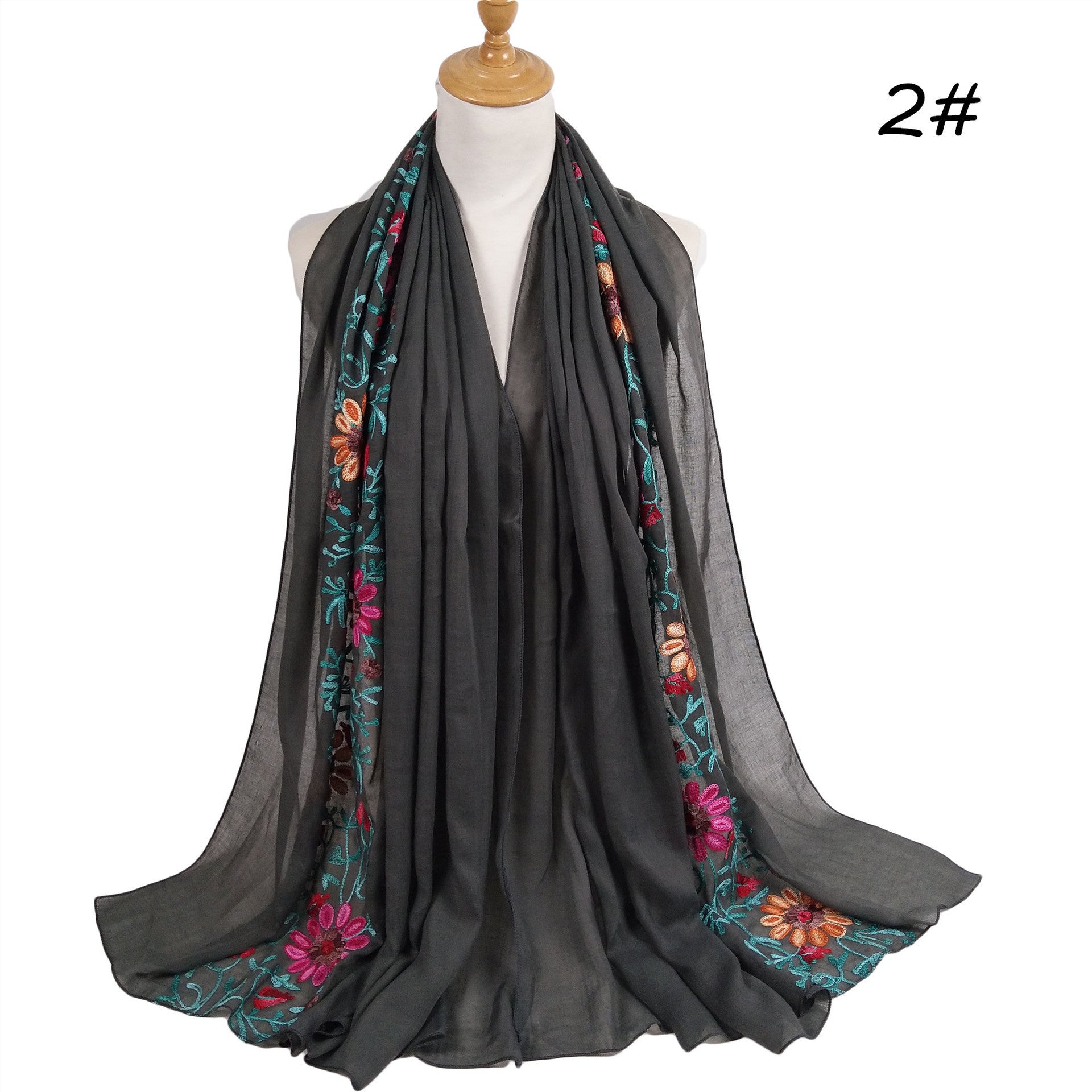 Big Flower Embroidery Cotton And Linen hijab