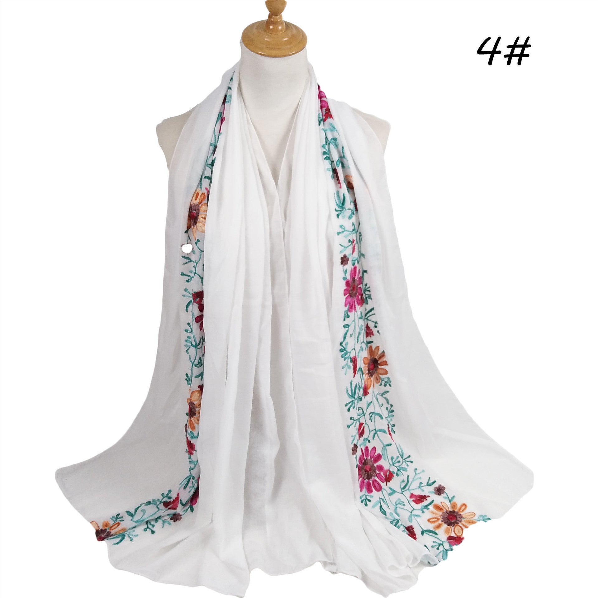 Big Flower Embroidery Cotton And Linen hijab
