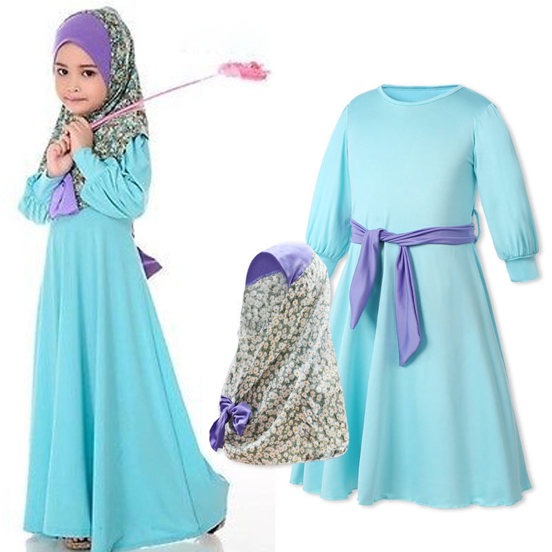 Three-Piece Children's Dress With Flower Hijab