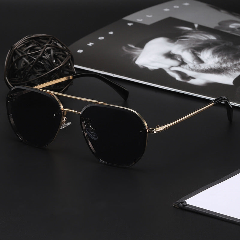 Retro Double Beam Diamond Cut Edge Sunglasses