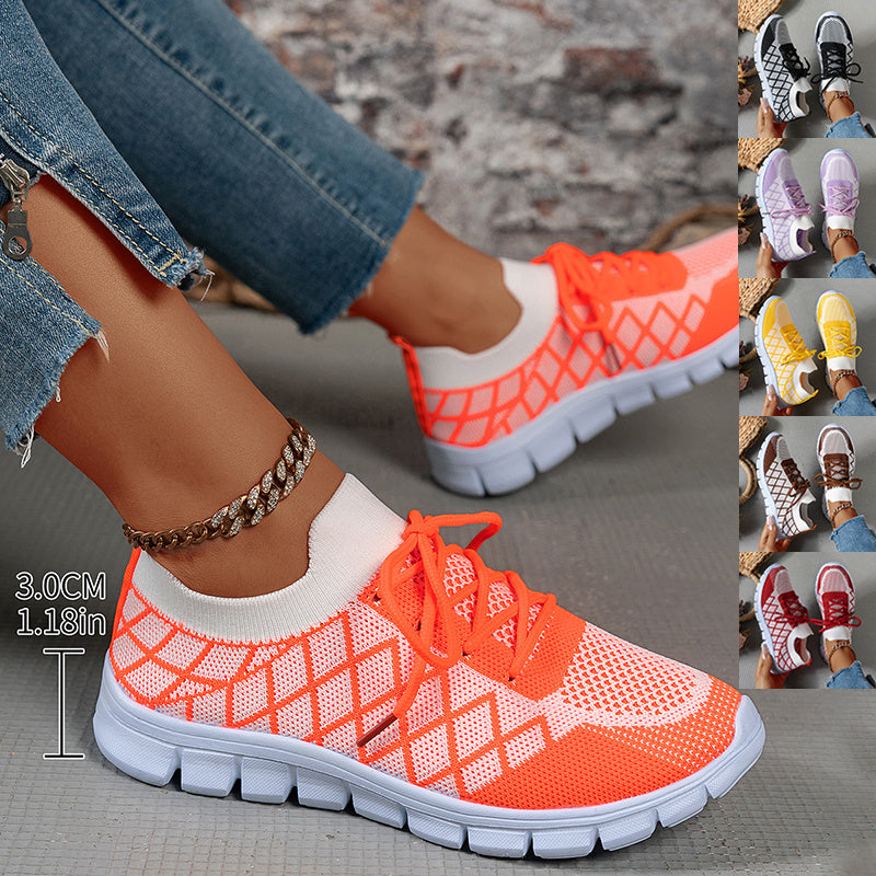 Colorblock Plaid Lace-Up Flyknit Sneakers