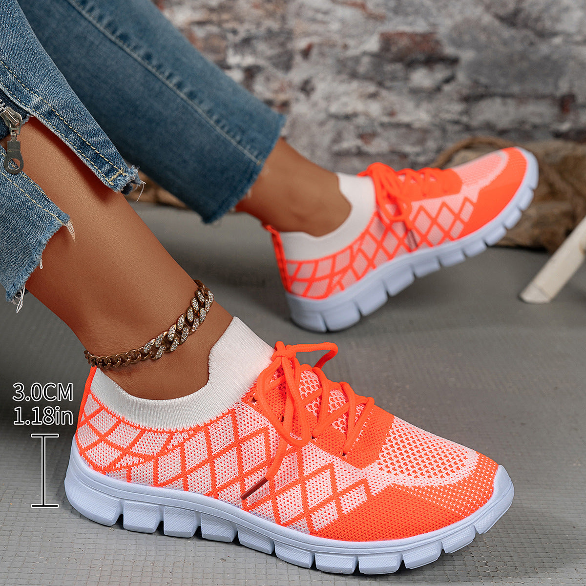 Colorblock Plaid Lace-Up Flyknit Sneakers