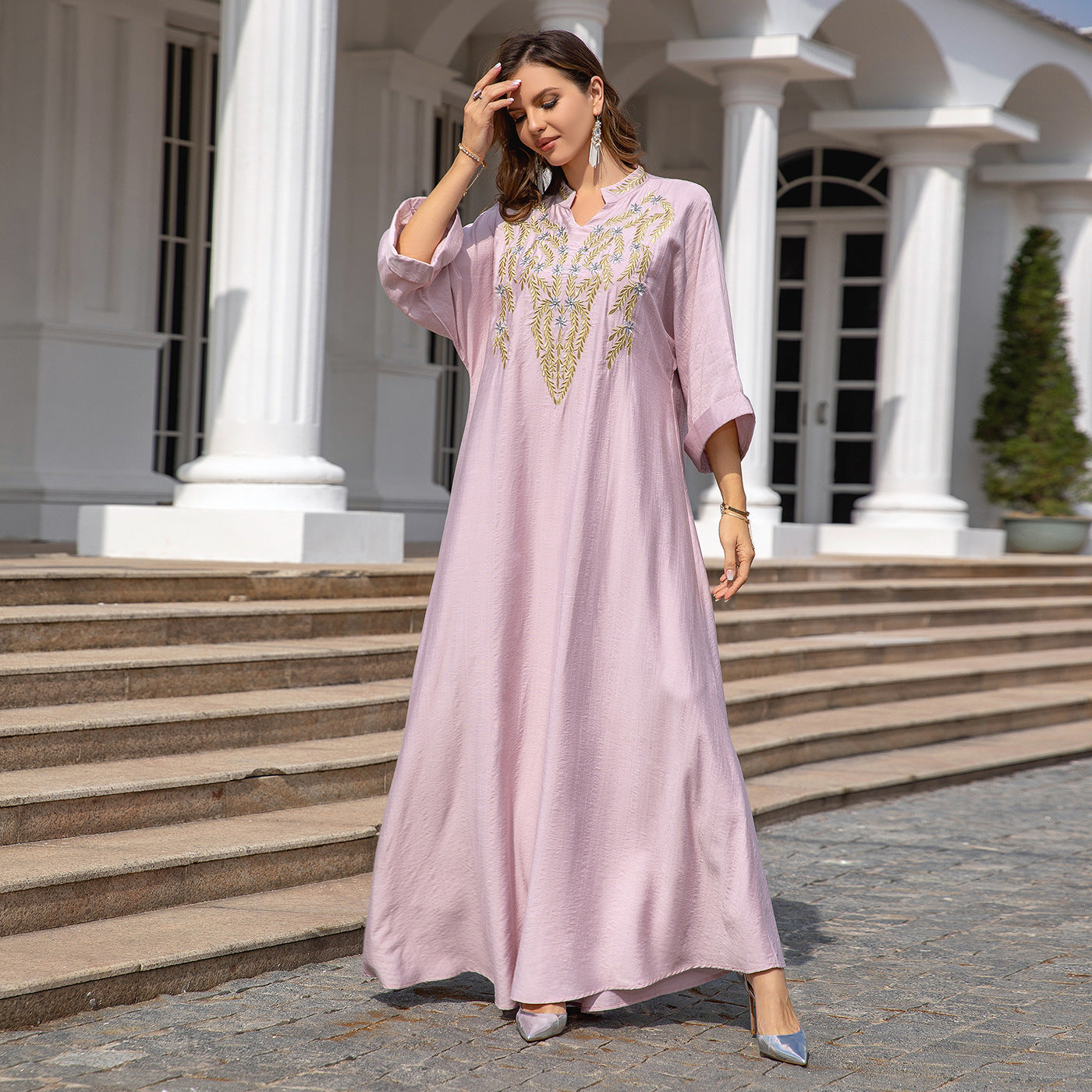 Women Embroidered Robe Dress