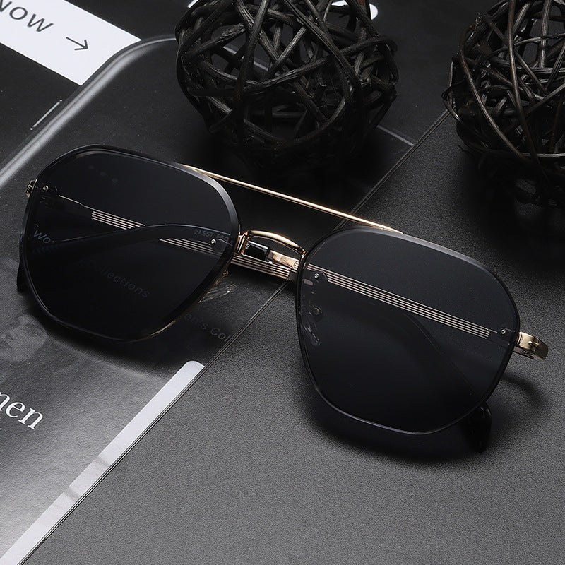 Retro Double Beam Diamond Cut Edge Sunglasses