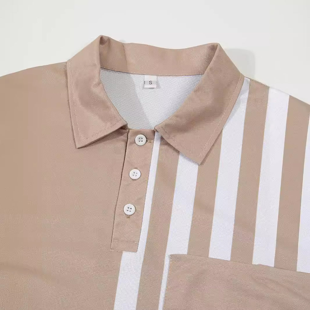 Striped Printing Lapel Polo Shirt